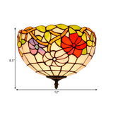 2/3 Lights Peony Ceiling Lighting Tiffany Bronze Stained Glass Flush Mount Light Fixture for Bedroom Clearhalo 'Ceiling Lights' 'Close To Ceiling Lights' 'Close to ceiling' 'Flush mount' Lighting' 295904