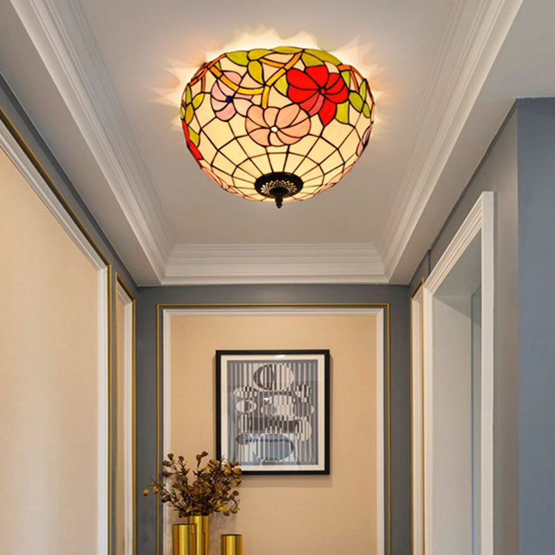 2/3 Lights Peony Ceiling Lighting Tiffany Bronze Stained Glass Flush Mount Light Fixture for Bedroom Bronze B Clearhalo 'Ceiling Lights' 'Close To Ceiling Lights' 'Close to ceiling' 'Flush mount' Lighting' 295905