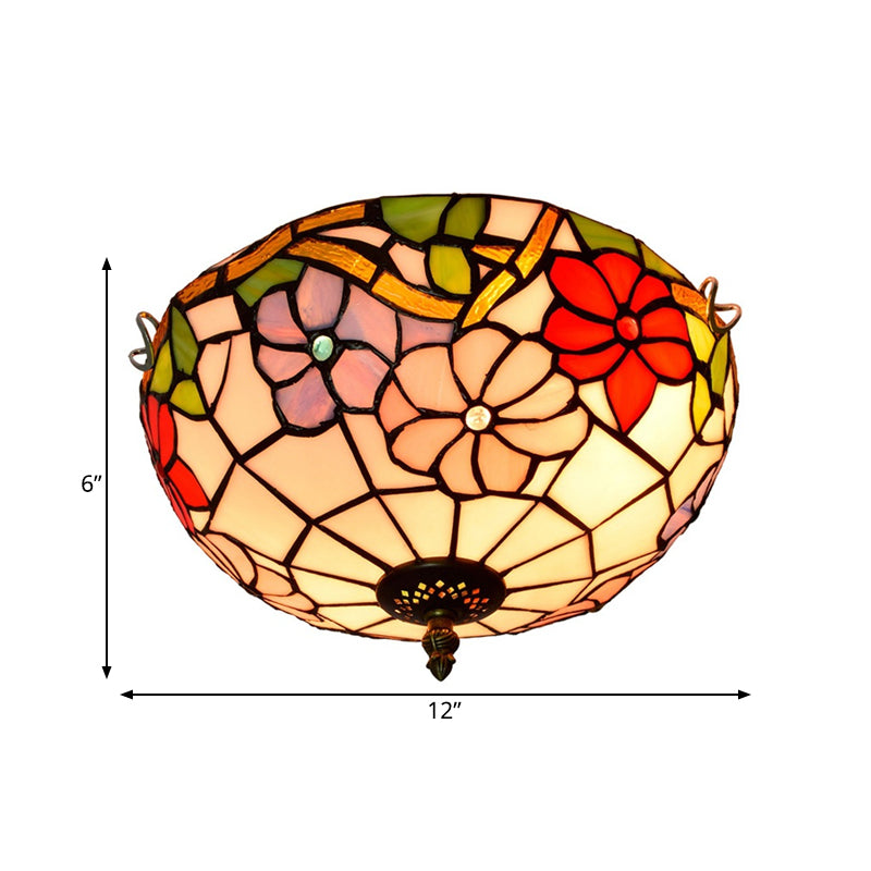 2/3 Lights Peony Ceiling Lighting Tiffany Bronze Stained Glass Flush Mount Light Fixture for Bedroom Clearhalo 'Ceiling Lights' 'Close To Ceiling Lights' 'Close to ceiling' 'Flush mount' Lighting' 295912