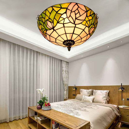 Rose Ceiling Flush Tiffany-Style Stained Art Glass 2 Heads Bronze Flush Mount Spotlight for Bedroom Bronze Clearhalo 'Ceiling Lights' 'Close To Ceiling Lights' 'Close to ceiling' 'Flush mount' Lighting' 295917