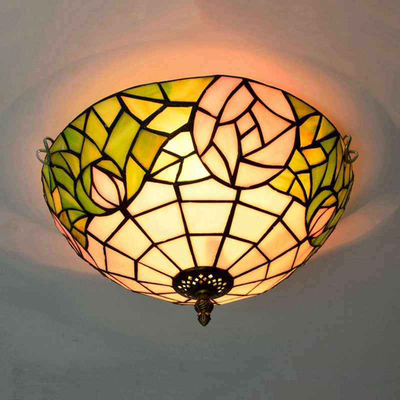 Rose Ceiling Flush Tiffany-Style Stained Art Glass 2 Heads Bronze Flush Mount Spotlight for Bedroom Clearhalo 'Ceiling Lights' 'Close To Ceiling Lights' 'Close to ceiling' 'Flush mount' Lighting' 295918