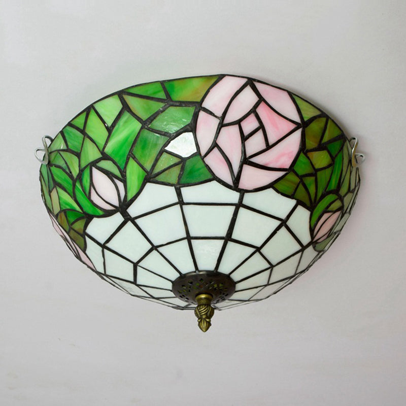 Rose Ceiling Flush Tiffany-Style Stained Art Glass 2 Heads Bronze Flush Mount Spotlight for Bedroom Clearhalo 'Ceiling Lights' 'Close To Ceiling Lights' 'Close to ceiling' 'Flush mount' Lighting' 295919