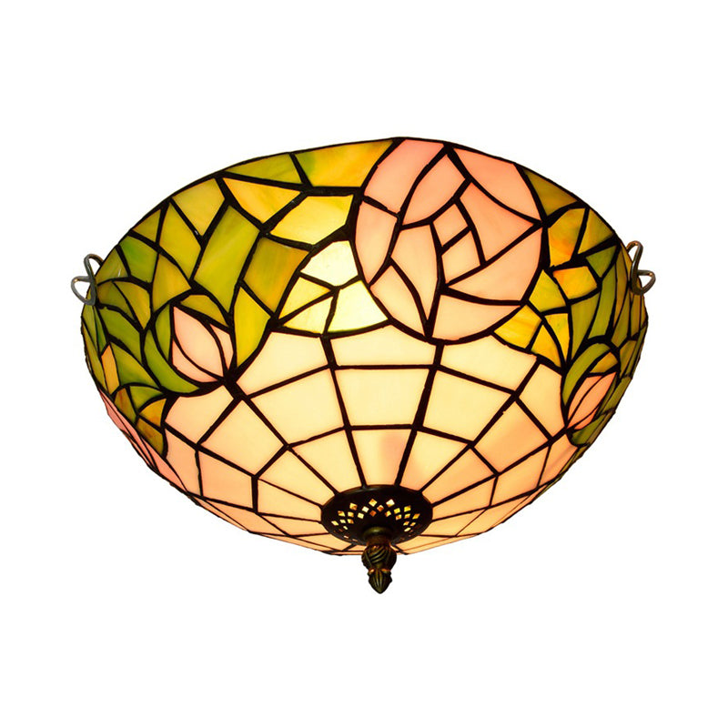 Rose Ceiling Flush Tiffany-Style Stained Art Glass 2 Heads Bronze Flush Mount Spotlight for Bedroom Clearhalo 'Ceiling Lights' 'Close To Ceiling Lights' 'Close to ceiling' 'Flush mount' Lighting' 295920