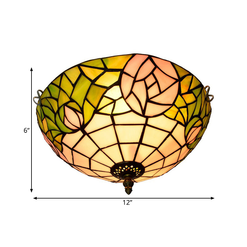 Rose Ceiling Flush Tiffany-Style Stained Art Glass 2 Heads Bronze Flush Mount Spotlight for Bedroom Clearhalo 'Ceiling Lights' 'Close To Ceiling Lights' 'Close to ceiling' 'Flush mount' Lighting' 295921