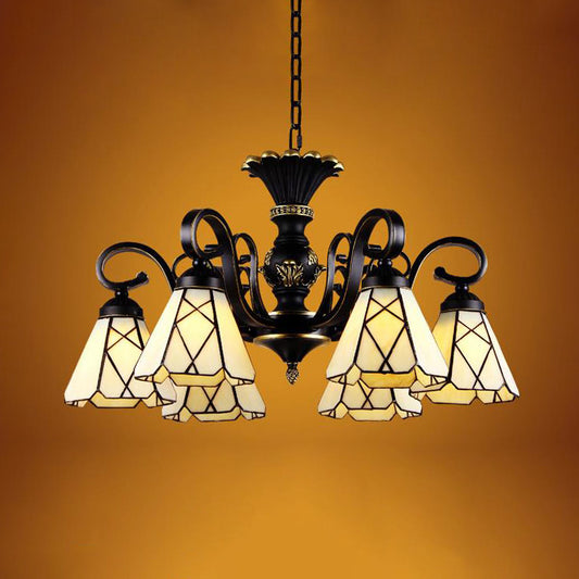 Yellow Glass Cone Chandelier Lighting Baroque 5/6/8 Lights Black Ceiling Suspension Lamp Clearhalo 'Ceiling Lights' 'Chandeliers' 'Industrial' 'Middle Century Chandeliers' 'Tiffany Chandeliers' 'Tiffany close to ceiling' 'Tiffany' Lighting' 296041