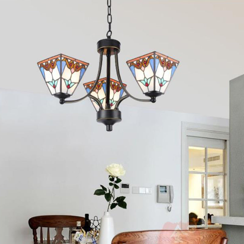 Pyramid Cut Glass Chandelier Lighting Fixture Mediterranean 3/6/8 Lights Blue and Orange/Pink and Blue Pendant Lamp 3 Blue-Orange Clearhalo 'Ceiling Lights' 'Chandeliers' Lighting' options 296169_55d81f3f-ecd0-4fec-ae91-580adc89edbe