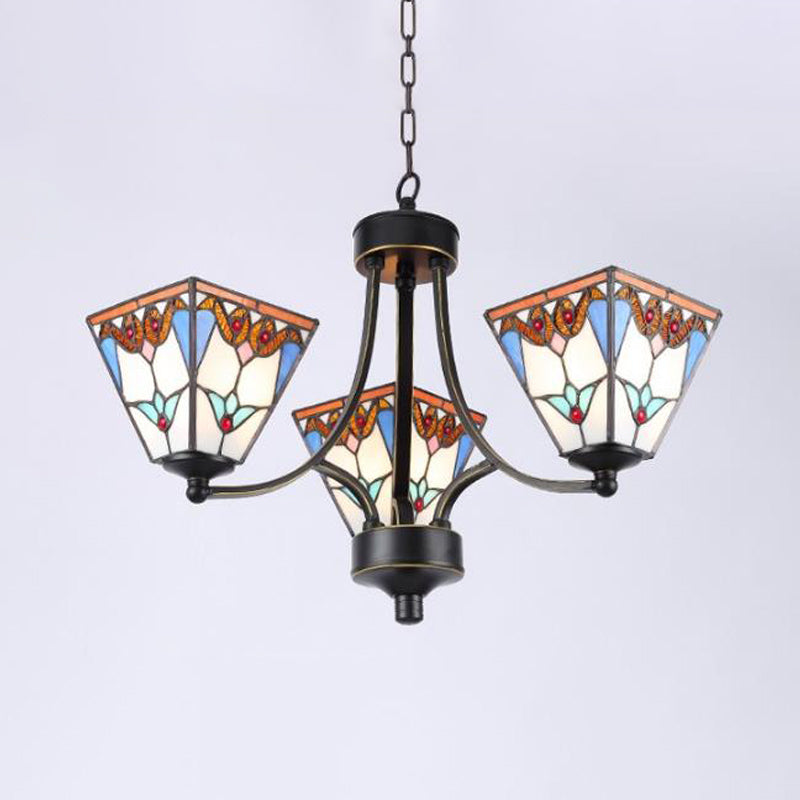 Pyramid Cut Glass Chandelier Lighting Fixture Mediterranean 3/6/8 Lights Blue and Orange/Pink and Blue Pendant Lamp Clearhalo 'Ceiling Lights' 'Chandeliers' Lighting' options 296170