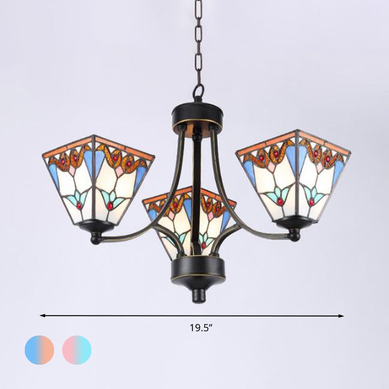 Pyramid Cut Glass Chandelier Lighting Fixture Mediterranean 3/6/8 Lights Blue and Orange/Pink and Blue Pendant Lamp Clearhalo 'Ceiling Lights' 'Chandeliers' Lighting' options 296171