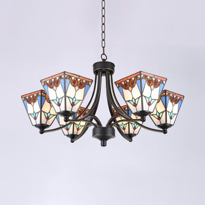 Pyramid Cut Glass Chandelier Lighting Fixture Mediterranean 3/6/8 Lights Blue and Orange/Pink and Blue Pendant Lamp Clearhalo 'Ceiling Lights' 'Chandeliers' Lighting' options 296175