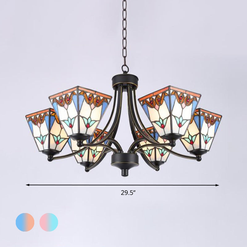 Pyramid Cut Glass Chandelier Lighting Fixture Mediterranean 3/6/8 Lights Blue and Orange/Pink and Blue Pendant Lamp Clearhalo 'Ceiling Lights' 'Chandeliers' Lighting' options 296176