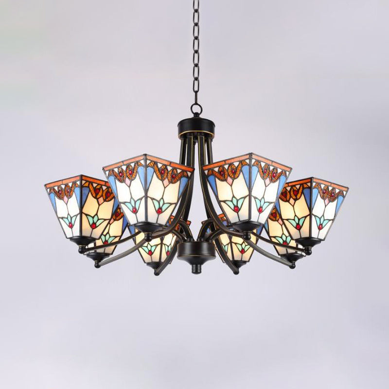 Pyramid Cut Glass Chandelier Lighting Fixture Mediterranean 3/6/8 Lights Blue and Orange/Pink and Blue Pendant Lamp Clearhalo 'Ceiling Lights' 'Chandeliers' Lighting' options 296178