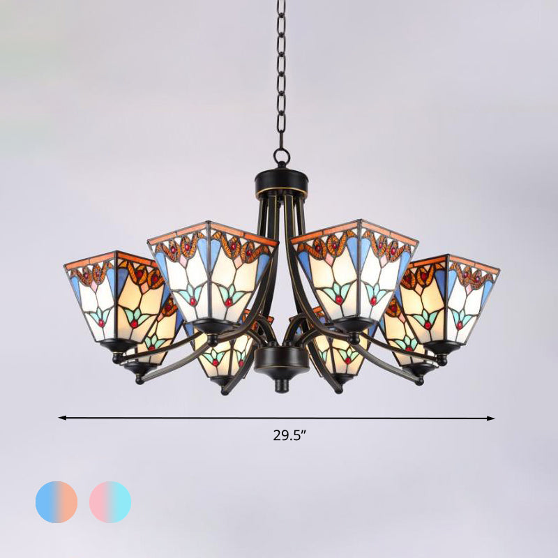 Pyramid Cut Glass Chandelier Lighting Fixture Mediterranean 3/6/8 Lights Blue and Orange/Pink and Blue Pendant Lamp Clearhalo 'Ceiling Lights' 'Chandeliers' Lighting' options 296179