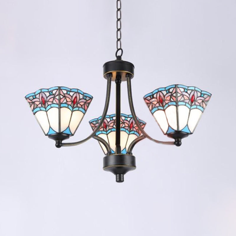 Pyramid Cut Glass Chandelier Lighting Fixture Mediterranean 3/6/8 Lights Blue and Orange/Pink and Blue Pendant Lamp Clearhalo 'Ceiling Lights' 'Chandeliers' Lighting' options 296180