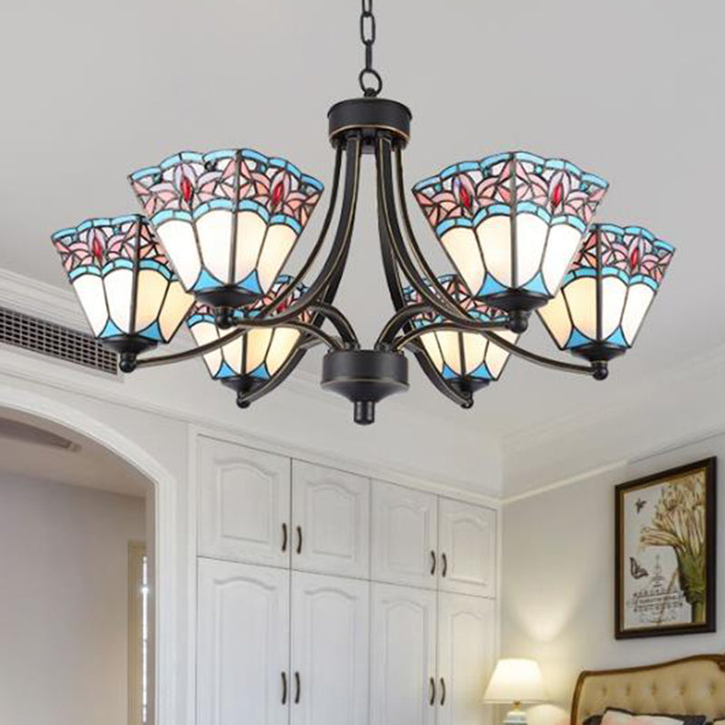 Pyramid Cut Glass Chandelier Lighting Fixture Mediterranean 3/6/8 Lights Blue and Orange/Pink and Blue Pendant Lamp Clearhalo 'Ceiling Lights' 'Chandeliers' Lighting' options 296181