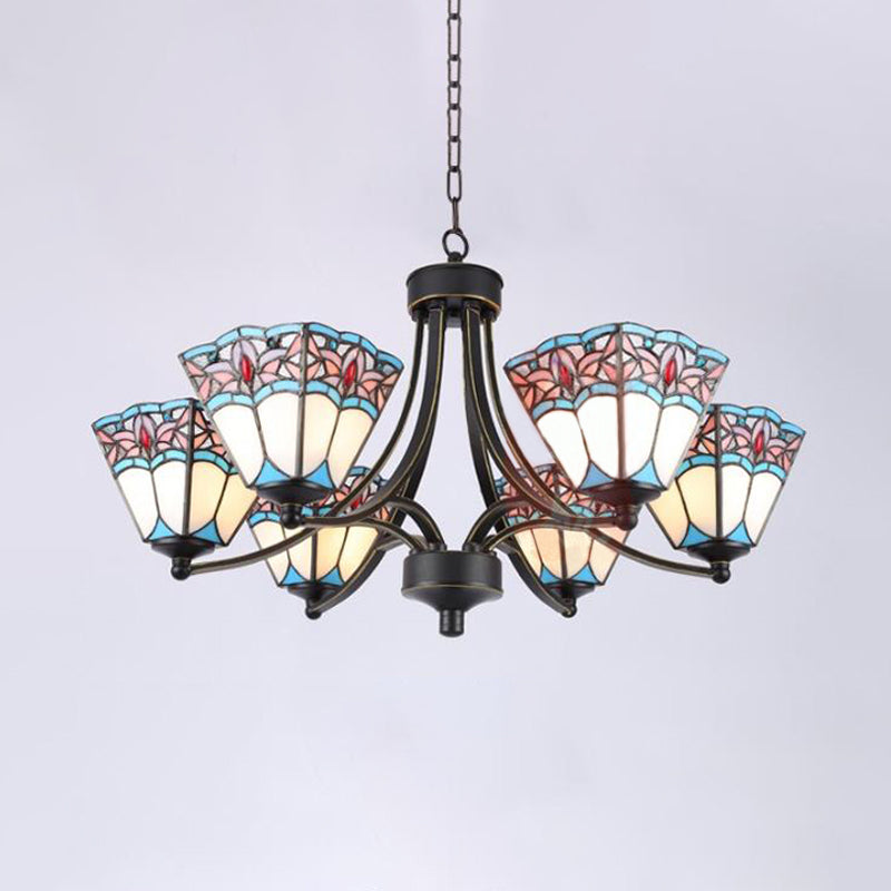 Pyramid Cut Glass Chandelier Lighting Fixture Mediterranean 3/6/8 Lights Blue and Orange/Pink and Blue Pendant Lamp Clearhalo 'Ceiling Lights' 'Chandeliers' Lighting' options 296182