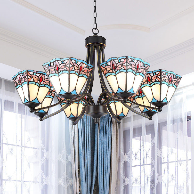 Pyramid Cut Glass Chandelier Lighting Fixture Mediterranean 3/6/8 Lights Blue and Orange/Pink and Blue Pendant Lamp Clearhalo 'Ceiling Lights' 'Chandeliers' Lighting' options 296183