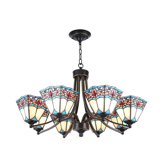 Pyramid Cut Glass Chandelier Lighting Fixture Mediterranean 3/6/8 Lights Blue and Orange/Pink and Blue Pendant Lamp Clearhalo 'Ceiling Lights' 'Chandeliers' Lighting' options 296184