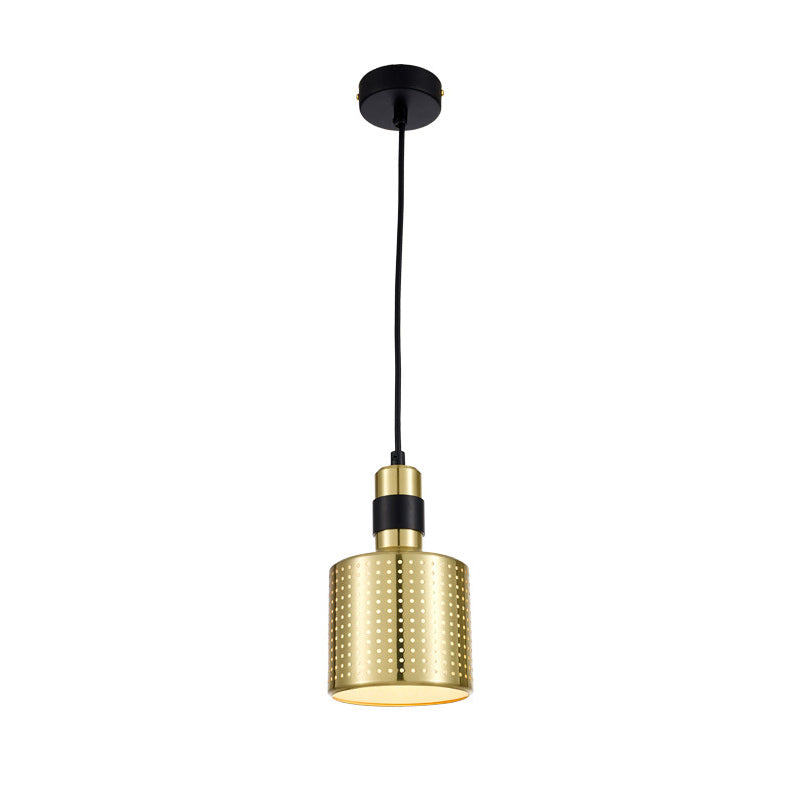 Cylinder Metal Hanging Pendant Light Contemporary 1 Light Black and Gold Suspension Lamp Clearhalo 'Ceiling Lights' 'Modern Pendants' 'Modern' 'Pendant Lights' 'Pendants' Lighting' 296195