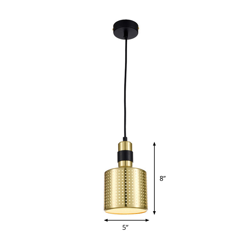 Cylinder Metal Hanging Pendant Light Contemporary 1 Light Black and Gold Suspension Lamp Clearhalo 'Ceiling Lights' 'Modern Pendants' 'Modern' 'Pendant Lights' 'Pendants' Lighting' 296196