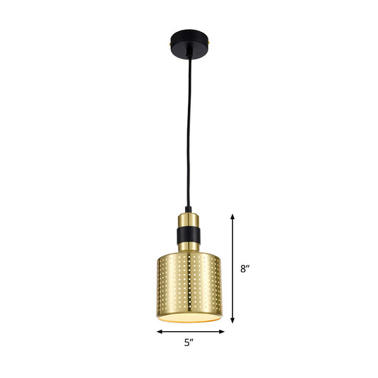 Cylinder Metal Hanging Pendant Light Contemporary 1 Light Black and Gold Suspension Lamp Clearhalo 'Ceiling Lights' 'Modern Pendants' 'Modern' 'Pendant Lights' 'Pendants' Lighting' 296196