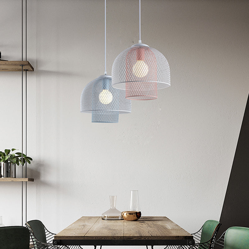 Wire Mesh Pendant Lamp Contemporary Metallic 1 Light White and Pink/White and Blue Hanging Light Clearhalo 'Ceiling Lights' 'Modern Pendants' 'Modern' 'Pendant Lights' 'Pendants' Lighting' 296212