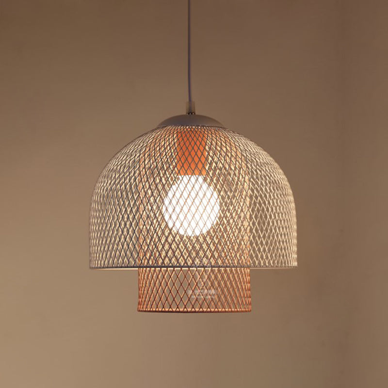 Wire Mesh Pendant Lamp Contemporary Metallic 1 Light White and Pink/White and Blue Hanging Light Clearhalo 'Ceiling Lights' 'Modern Pendants' 'Modern' 'Pendant Lights' 'Pendants' Lighting' 296214