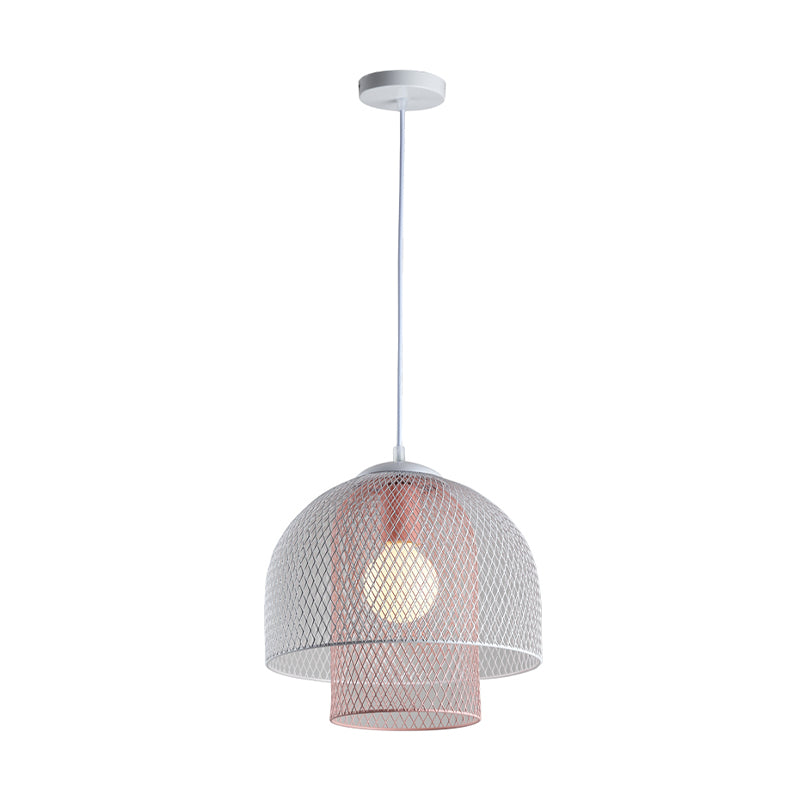 Wire Mesh Pendant Lamp Contemporary Metallic 1 Light White and Pink/White and Blue Hanging Light Clearhalo 'Ceiling Lights' 'Modern Pendants' 'Modern' 'Pendant Lights' 'Pendants' Lighting' 296215