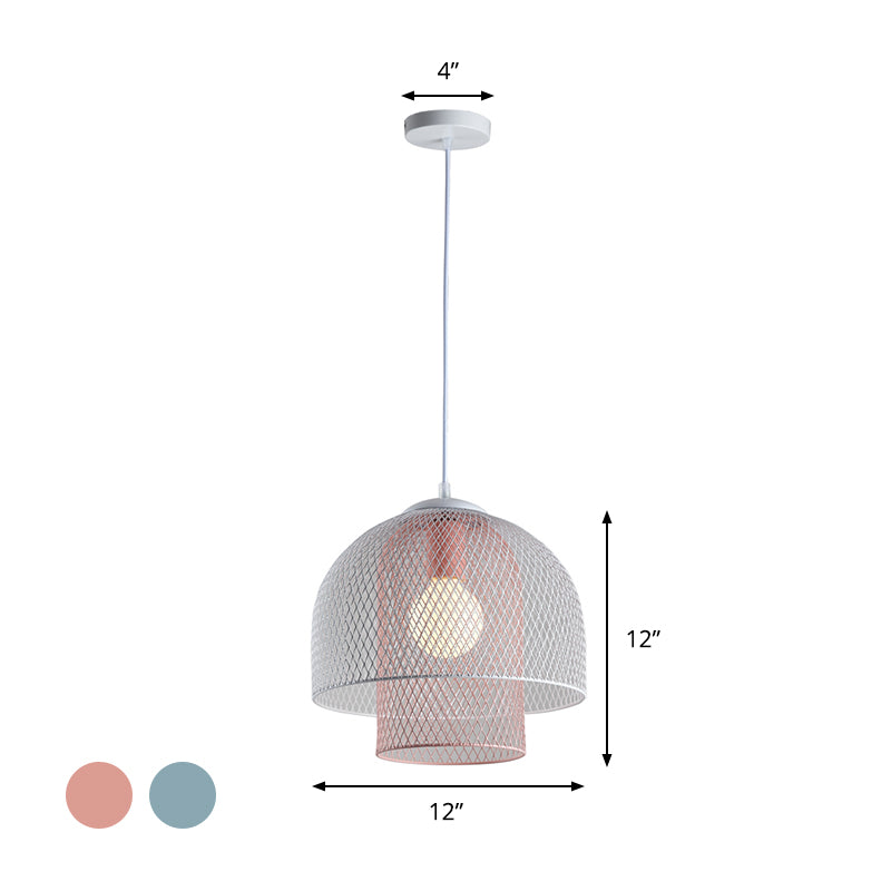 Wire Mesh Pendant Lamp Contemporary Metallic 1 Light White and Pink/White and Blue Hanging Light Clearhalo 'Ceiling Lights' 'Modern Pendants' 'Modern' 'Pendant Lights' 'Pendants' Lighting' 296216