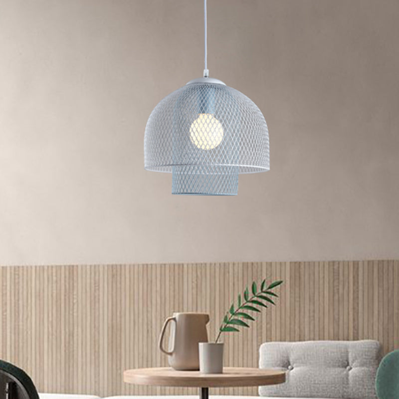 Wire Mesh Pendant Lamp Contemporary Metallic 1 Light White and Pink/White and Blue Hanging Light White-Blue Clearhalo 'Ceiling Lights' 'Modern Pendants' 'Modern' 'Pendant Lights' 'Pendants' Lighting' 296217