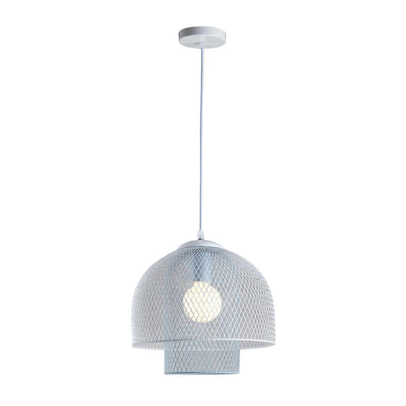 Wire Mesh Pendant Lamp Contemporary Metallic 1 Light White and Pink/White and Blue Hanging Light Clearhalo 'Ceiling Lights' 'Modern Pendants' 'Modern' 'Pendant Lights' 'Pendants' Lighting' 296218