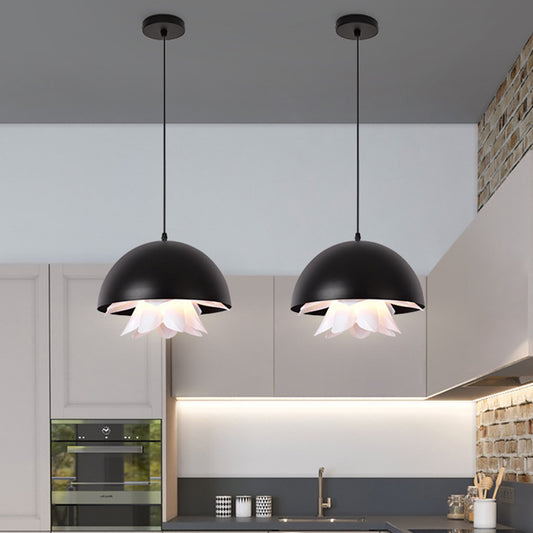 1 Light Dining Room Hanging Lamp Modern Black Down Lighting with Domed Metal Shade Black Clearhalo 'Ceiling Lights' 'Modern Pendants' 'Modern' 'Pendant Lights' 'Pendants' Lighting' 296288