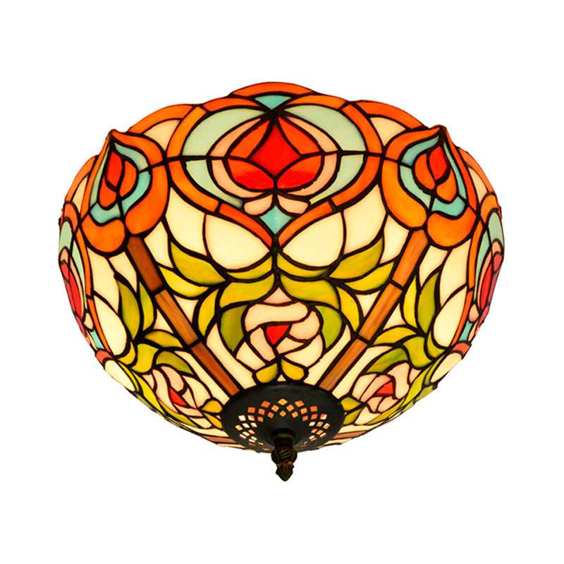 Bowl Cut Glass Ceiling Flush Mount Victorian 2/3/5 Heads White and Green Flush Mount Light Fixture, 12"/16"/19.5" Wide Clearhalo 'Ceiling Lights' 'Close To Ceiling Lights' 'Close to ceiling' 'Flush mount' Lighting' 296313