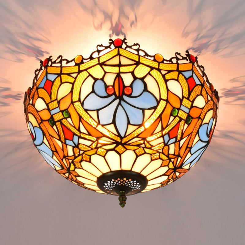 Hand Cut Glass Blue Ceiling Mount Scalloped 2/3 Lights Baroque Flush Mount Ceiling Light, 12"/16" Width Clearhalo 'Ceiling Lights' 'Close To Ceiling Lights' 'Close to ceiling' 'Flush mount' Lighting' 296324