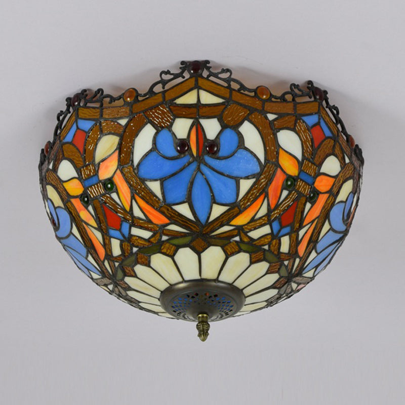 Hand Cut Glass Blue Ceiling Mount Scalloped 2/3 Lights Baroque Flush Mount Ceiling Light, 12"/16" Width Clearhalo 'Ceiling Lights' 'Close To Ceiling Lights' 'Close to ceiling' 'Flush mount' Lighting' 296325