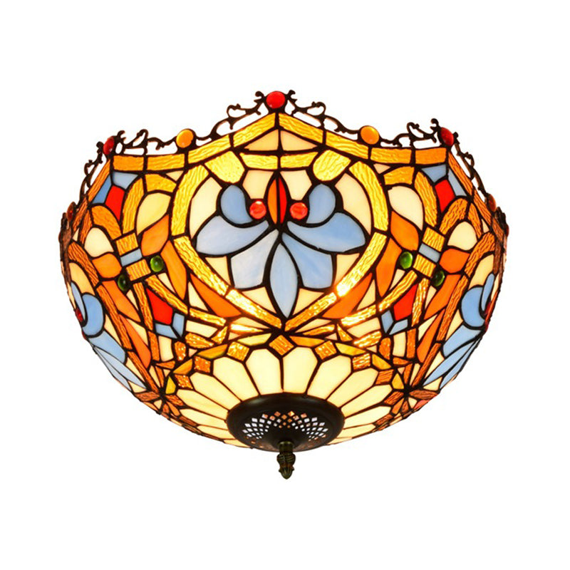 Hand Cut Glass Blue Ceiling Mount Scalloped 2/3 Lights Baroque Flush Mount Ceiling Light, 12"/16" Width Clearhalo 'Ceiling Lights' 'Close To Ceiling Lights' 'Close to ceiling' 'Flush mount' Lighting' 296326