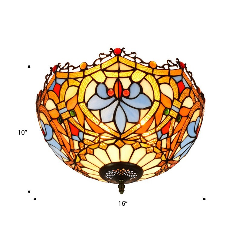 Hand Cut Glass Blue Ceiling Mount Scalloped 2/3 Lights Baroque Flush Mount Ceiling Light, 12"/16" Width Clearhalo 'Ceiling Lights' 'Close To Ceiling Lights' 'Close to ceiling' 'Flush mount' Lighting' 296327