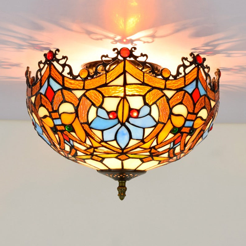 Hand Cut Glass Blue Ceiling Mount Scalloped 2/3 Lights Baroque Flush Mount Ceiling Light, 12"/16" Width Blue 12" Clearhalo 'Ceiling Lights' 'Close To Ceiling Lights' 'Close to ceiling' 'Flush mount' Lighting' 296328