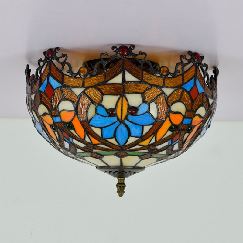 Hand Cut Glass Blue Ceiling Mount Scalloped 2/3 Lights Baroque Flush Mount Ceiling Light, 12"/16" Width Clearhalo 'Ceiling Lights' 'Close To Ceiling Lights' 'Close to ceiling' 'Flush mount' Lighting' 296329