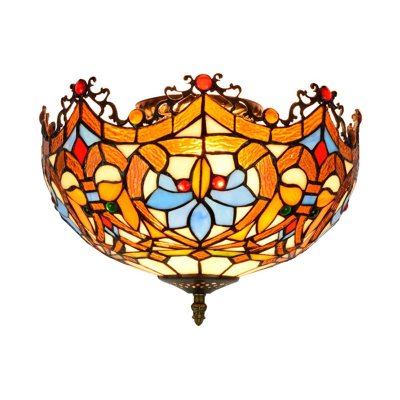 Hand Cut Glass Blue Ceiling Mount Scalloped 2/3 Lights Baroque Flush Mount Ceiling Light, 12"/16" Width Clearhalo 'Ceiling Lights' 'Close To Ceiling Lights' 'Close to ceiling' 'Flush mount' Lighting' 296330