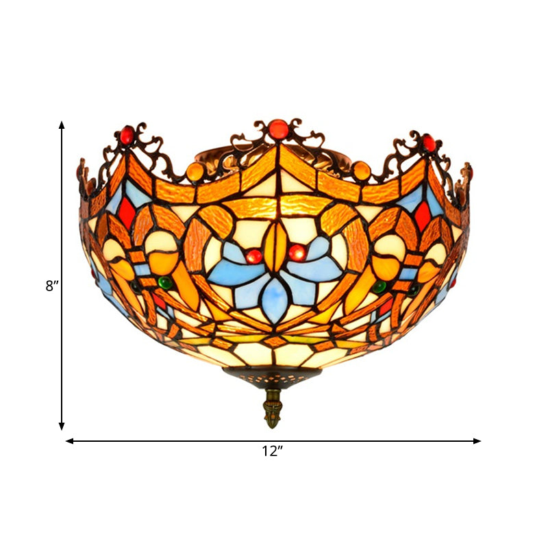 Hand Cut Glass Blue Ceiling Mount Scalloped 2/3 Lights Baroque Flush Mount Ceiling Light, 12"/16" Width Clearhalo 'Ceiling Lights' 'Close To Ceiling Lights' 'Close to ceiling' 'Flush mount' Lighting' 296331