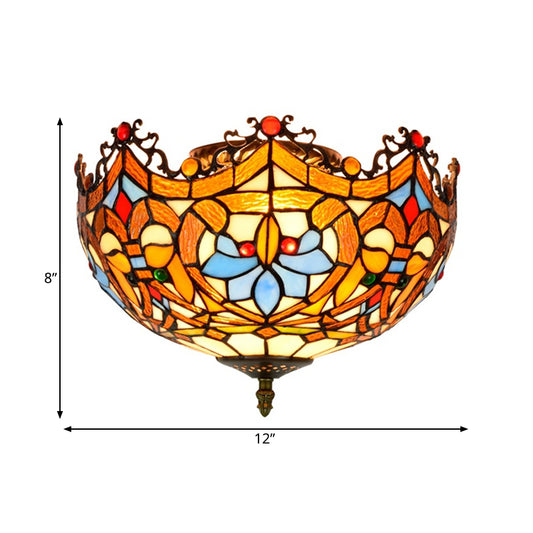 Hand Cut Glass Blue Ceiling Mount Scalloped 2/3 Lights Baroque Flush Mount Ceiling Light, 12"/16" Width Clearhalo 'Ceiling Lights' 'Close To Ceiling Lights' 'Close to ceiling' 'Flush mount' Lighting' 296331