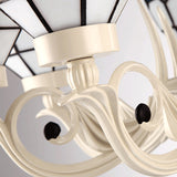 12 Lights Grid Patterned Chandelier Lighting Fixture Baroque White Stained Glass Pendant Light Kit Clearhalo 'Ceiling Lights' 'Chandeliers' 'Industrial' 'Middle Century Chandeliers' 'Tiffany Chandeliers' 'Tiffany close to ceiling' 'Tiffany' Lighting' 296478