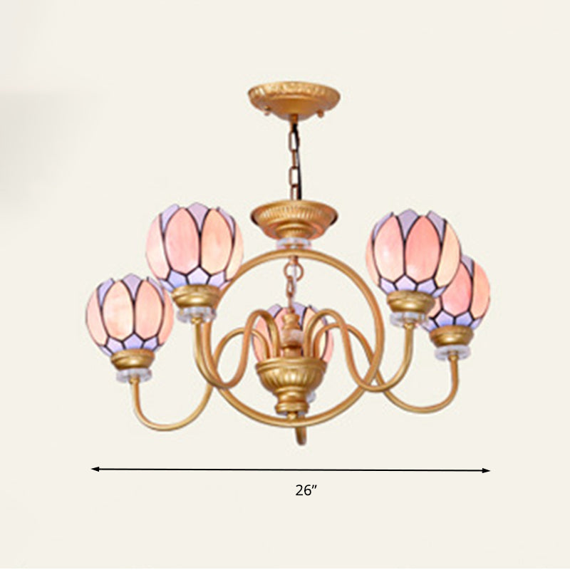 Gold 3/5/6 Lights Chandelier Pendant Light Tiffany Stained Glass Flower Ceiling Lamp for Living Room Clearhalo 'Ceiling Lights' 'Chandeliers' 'Close To Ceiling Lights' 'Industrial' 'Middle Century Chandeliers' 'Tiffany Chandeliers' 'Tiffany close to ceiling' 'Tiffany' Lighting' 296482