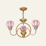 Gold 3/5/6 Lights Chandelier Pendant Light Tiffany Stained Glass Flower Ceiling Lamp for Living Room Clearhalo 'Ceiling Lights' 'Chandeliers' 'Close To Ceiling Lights' 'Industrial' 'Middle Century Chandeliers' 'Tiffany Chandeliers' 'Tiffany close to ceiling' 'Tiffany' Lighting' 296484