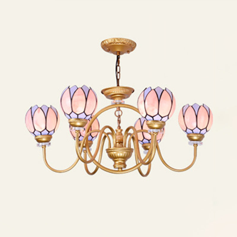 Gold 3/5/6 Lights Chandelier Pendant Light Tiffany Stained Glass Flower Ceiling Lamp for Living Room Clearhalo 'Ceiling Lights' 'Chandeliers' 'Close To Ceiling Lights' 'Industrial' 'Middle Century Chandeliers' 'Tiffany Chandeliers' 'Tiffany close to ceiling' 'Tiffany' Lighting' 296489