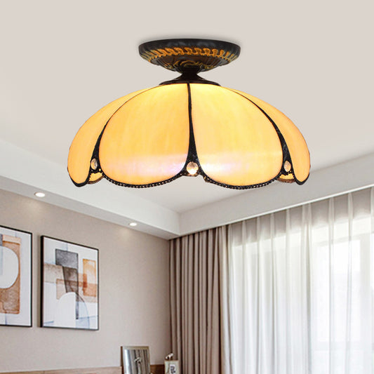 1 Light Scalloped Ceiling Lighting Tiffany White Metal Flush Mount Light Fixture for Bedroom White Clearhalo 'Ceiling Lights' 'Close To Ceiling Lights' 'Close to ceiling' 'Flush mount' Lighting' 296612