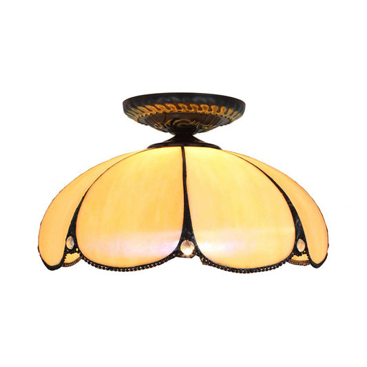 1 Light Scalloped Ceiling Lighting Tiffany White Metal Flush Mount Light Fixture for Bedroom Clearhalo 'Ceiling Lights' 'Close To Ceiling Lights' 'Close to ceiling' 'Flush mount' Lighting' 296615