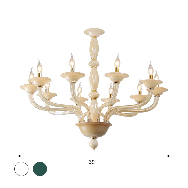 Metal Starburst Chandelier Lighting Vintage 6/10/11 Bulbs Living Room Suspension Pendant Light in White/Green Clearhalo 'Ceiling Lights' 'Chandeliers' Lighting' options 296635