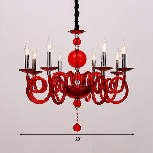 12 Heads Chandelier Lamp Rural Swirling Arm White/Red/Blue Glass Ceiling Hanging Light in Chrome with Crystal Ball Clearhalo 'Ceiling Lights' 'Chandeliers' Lighting' options 296669