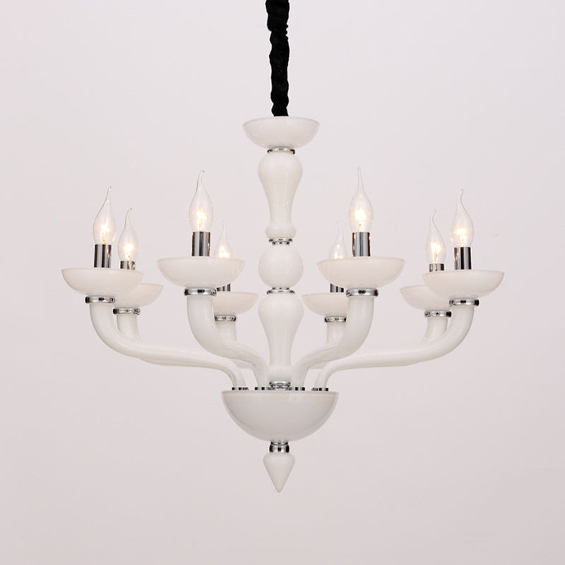 Sputnik Living Room Chandelier Lighting Antique Beige/White/Black Glass 10 Heads Chrome Hanging Pendant Lamp White Clearhalo 'Ceiling Lights' 'Chandeliers' Lighting' options 296674_4691723b-c03d-484c-9df5-43623fff7897